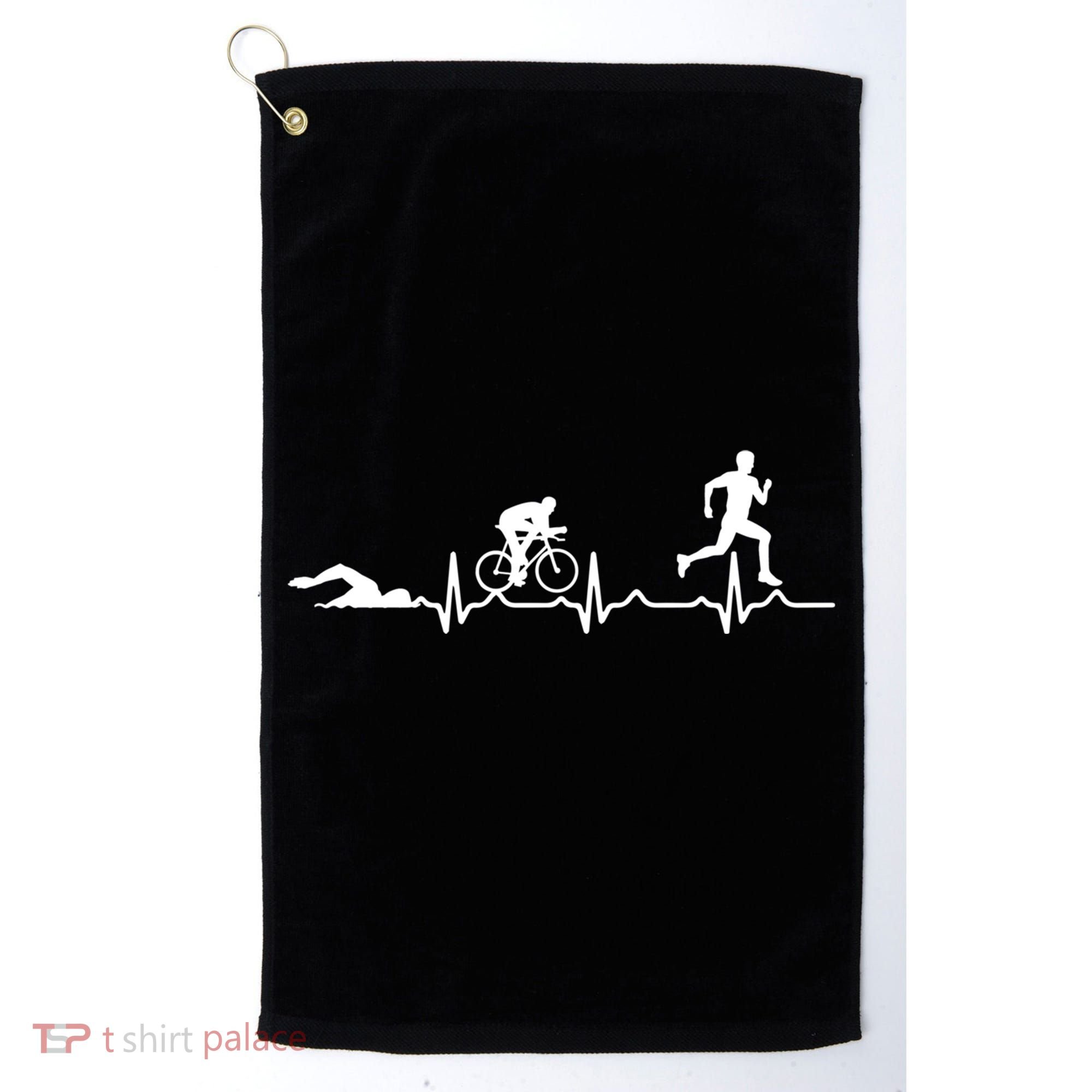 Triathlon Heartbeat Swim Cycle Run Athletes Cool Gift Golf Towel