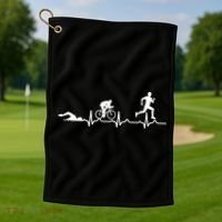 Triathlon Heartbeat Swim Cycle Run Athletes Cool Gift Golf Towel thumb 1