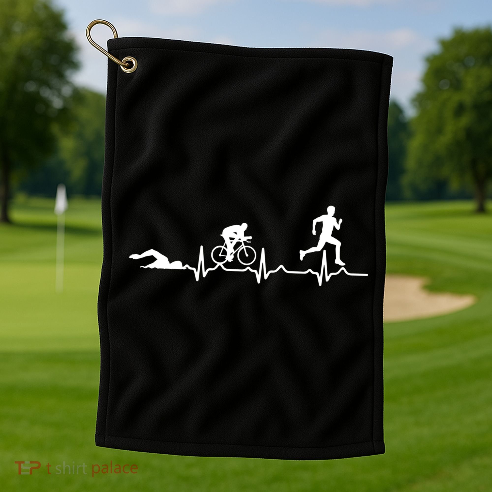 Triathlon Heartbeat Swim Cycle Run Athletes Cool Gift Golf Towel