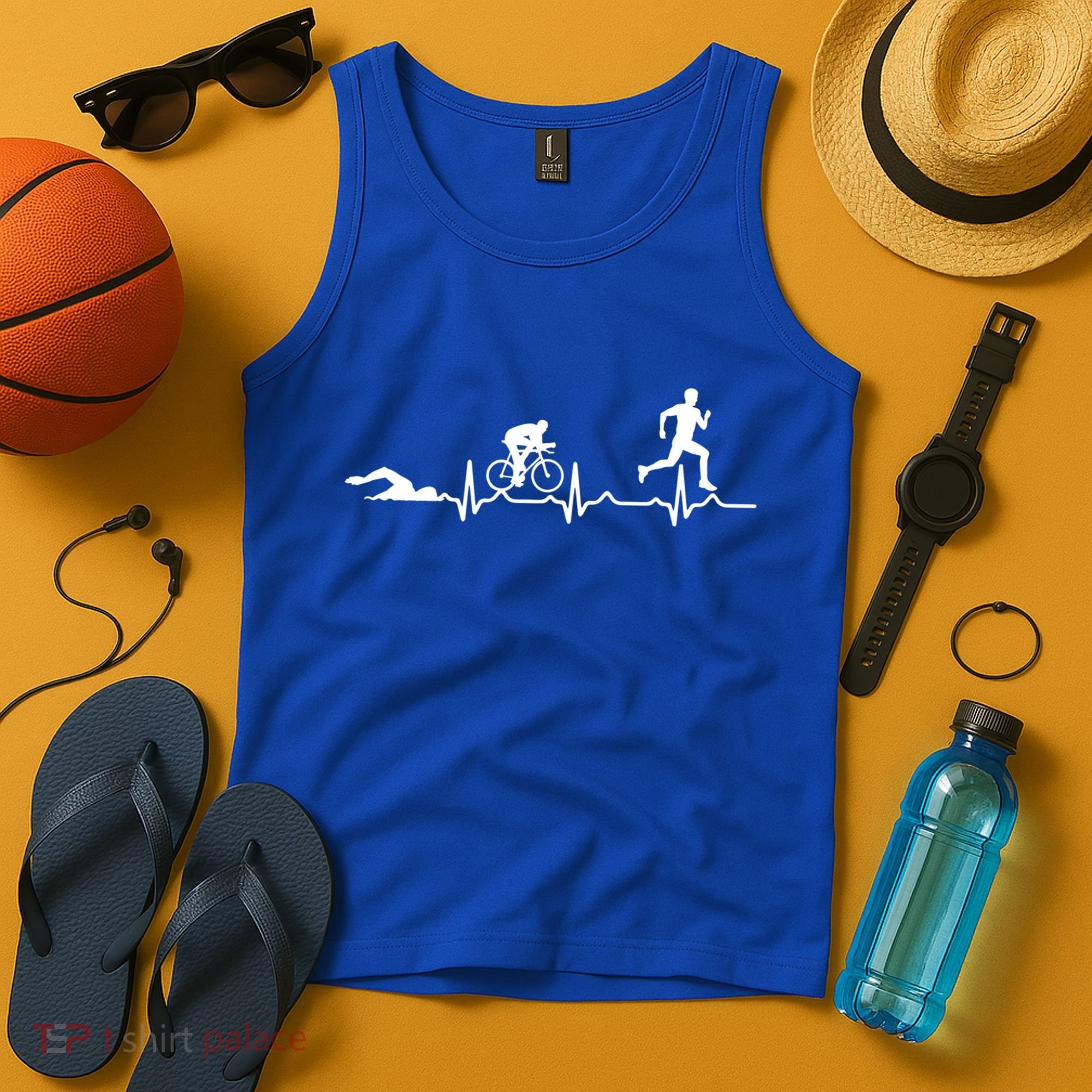 Triathlon Heartbeat Swim Cycle Run Athletes Cool Gift Tank Top