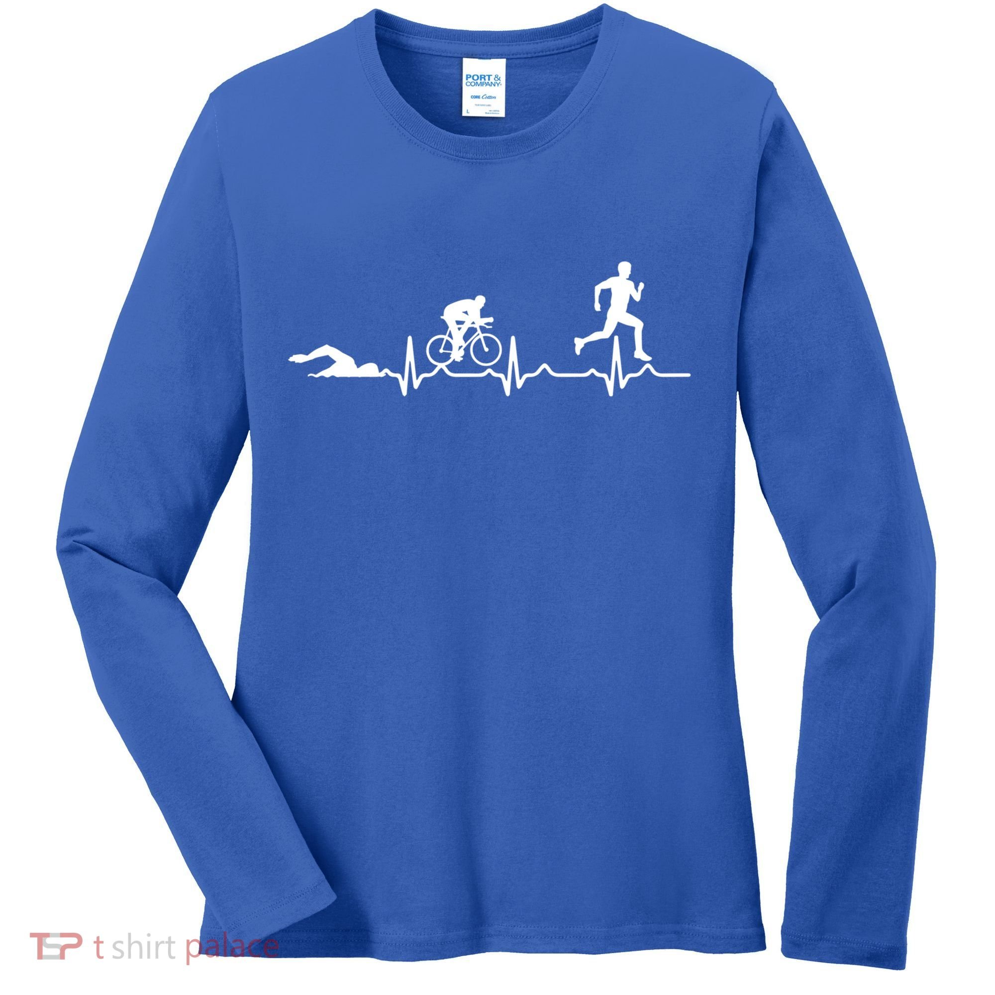 Triathlon Heartbeat Swim Cycle Run Athletes Cool Gift Women's Long Sleeve Shirt