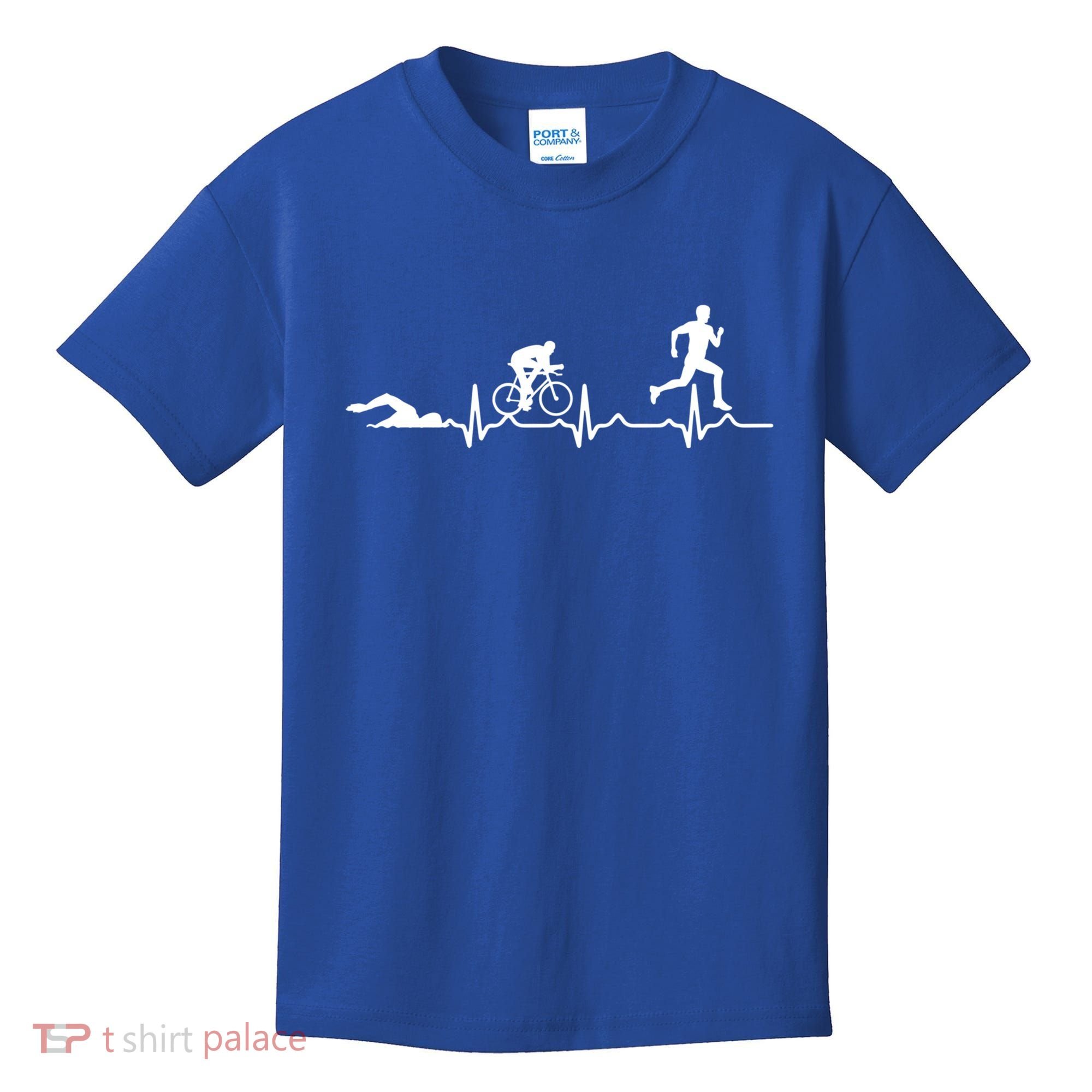 Triathlon Heartbeat Swim Cycle Run Athletes Cool Gift Kids T-Shirt