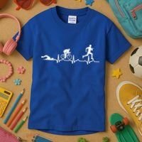 Triathlon Heartbeat Swim Cycle Run Athletes Cool Gift Kids T-Shirt thumb 3