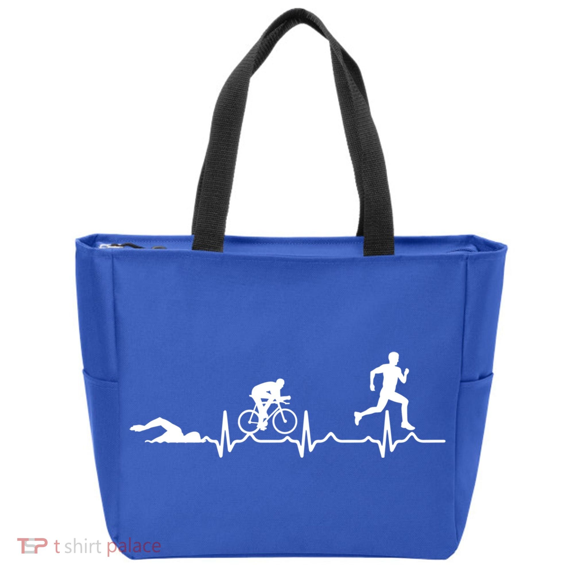 Triathlon Heartbeat Swim Cycle Run Athletes Cool Gift Tote Bag