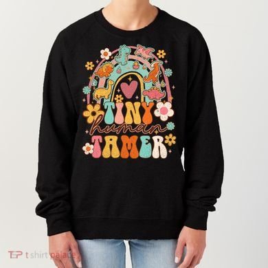 Tiny Human Tamer Groovy Rainbow Daycare Provider Teacher Women's Sweatshirt