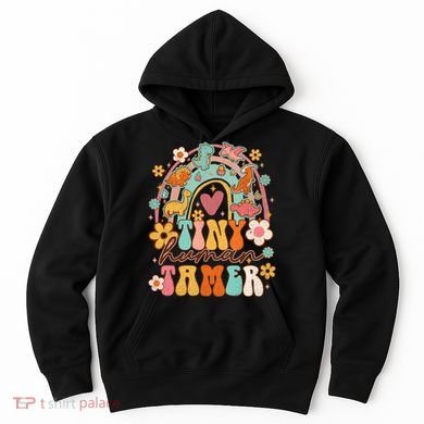Tiny Human Tamer Groovy Rainbow Daycare Provider Teacher Hoodie