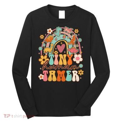 Tiny Human Tamer Groovy Rainbow Daycare Provider Teacher Long Sleeve Shirt