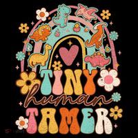 Tiny Human Tamer Groovy Rainbow Daycare Provider Teacher Mousepad thumb 1