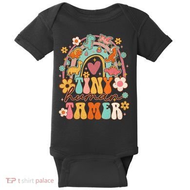 Tiny Human Tamer Groovy Rainbow Daycare Provider Teacher Baby Bodysuit