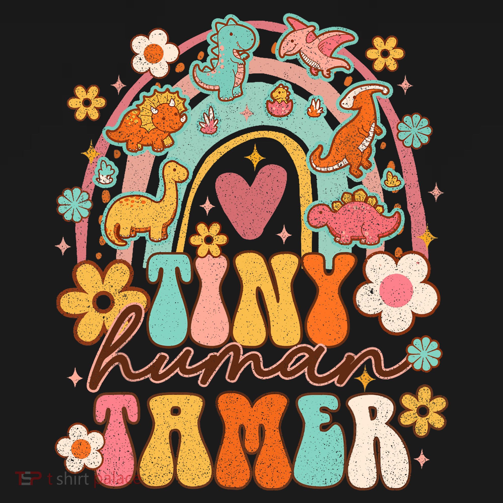 Tiny Human Tamer Groovy Rainbow Daycare Provider Teacher Baby Bodysuit