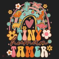 Tiny Human Tamer Groovy Rainbow Daycare Provider Teacher Hat thumb 2