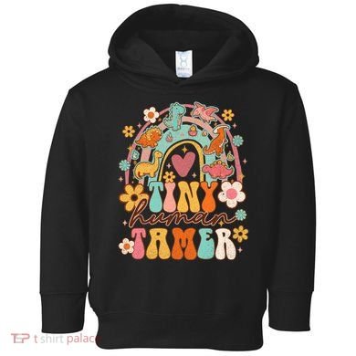 Tiny Human Tamer Groovy Rainbow Daycare Provider Teacher Toddler Hoodie