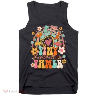 Tiny Human Tamer Groovy Rainbow Daycare Provider Teacher Tank Top