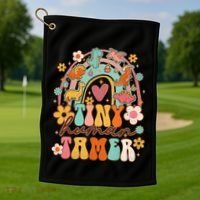 Tiny Human Tamer Groovy Rainbow Daycare Provider Teacher Golf Towel thumb 1