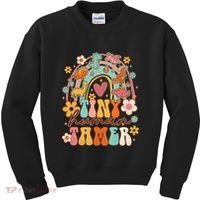 Tiny Human Tamer Groovy Rainbow Daycare Provider Teacher Kids Sweatshirt thumb 0