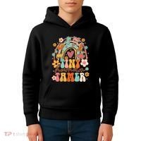 Tiny Human Tamer Groovy Rainbow Daycare Provider Teacher Kids Hoodie thumb 4