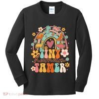 Tiny Human Tamer Groovy Rainbow Daycare Provider Teacher Kids Long Sleeve Shirt thumb 0