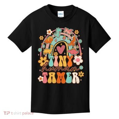Tiny Human Tamer Groovy Rainbow Daycare Provider Teacher Kids T-Shirt