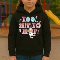Too Hip To Hop Cute Easter Bunny Holiday Kids Hoodie thumb 3