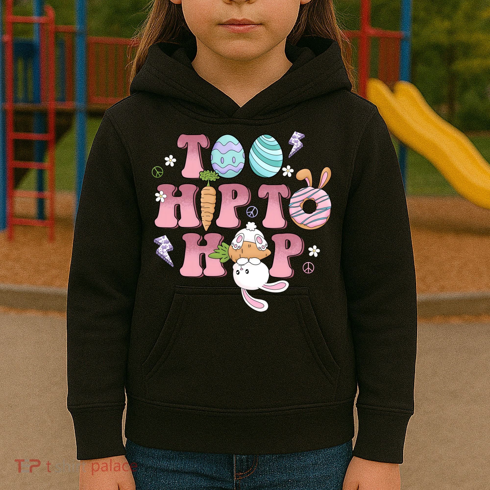 Too Hip To Hop Cute Easter Bunny Holiday Kids Hoodie