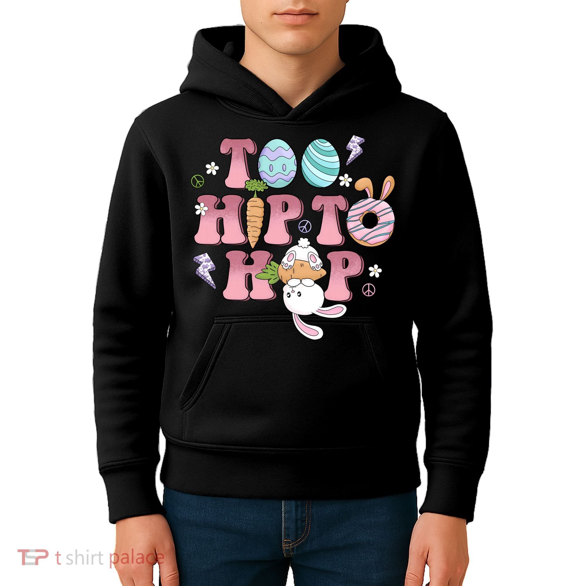 Too Hip To Hop Cute Easter Bunny Holiday Kids Hoodie