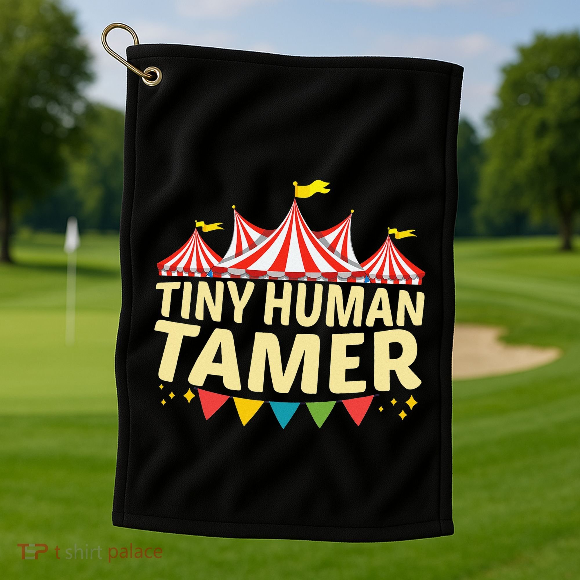 Tiny Human Tamer Funny Aesthetic Circus Art Carnival Golf Towel