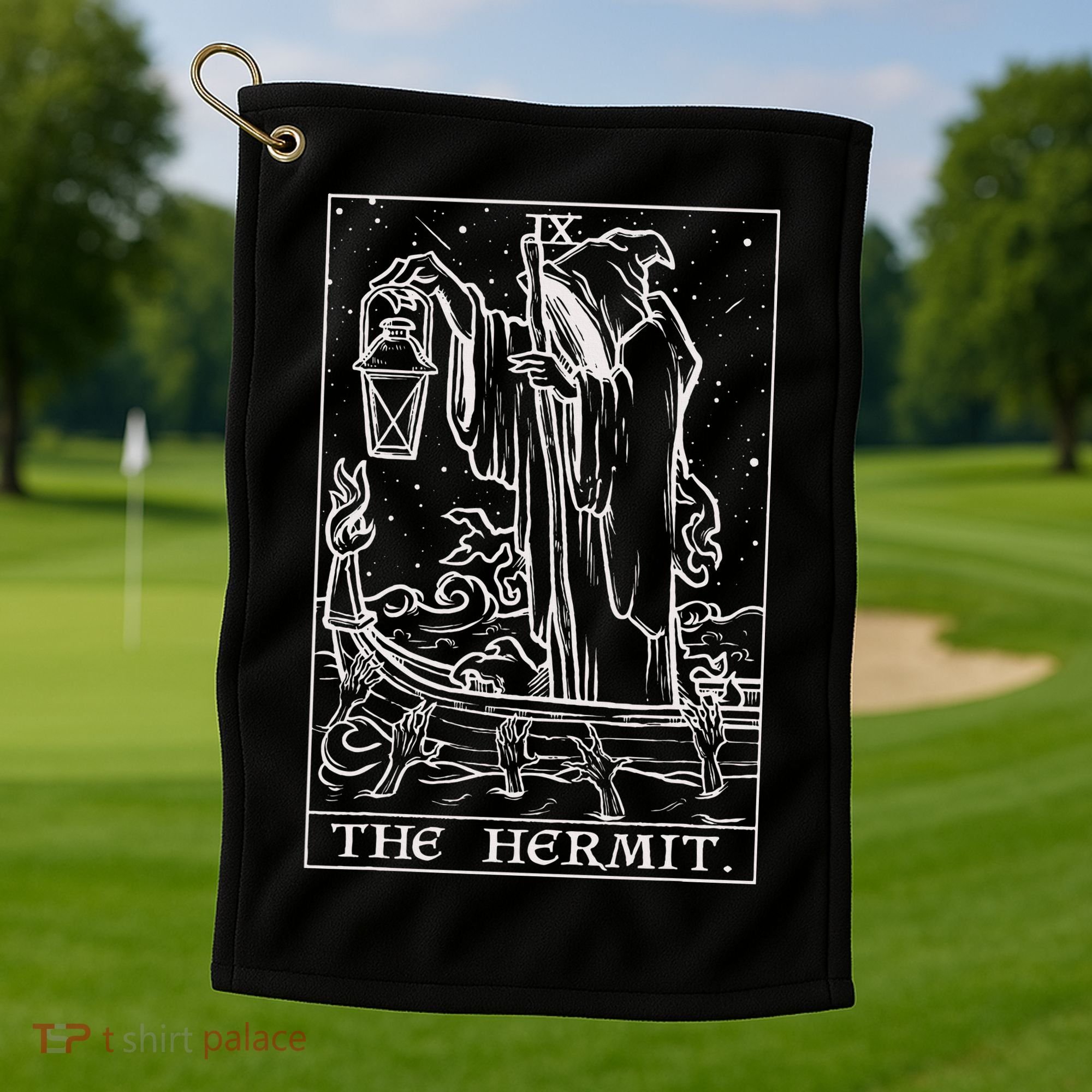 The Hermit Tarot Card Gothic Halloween Grim Reaper Golf Towel