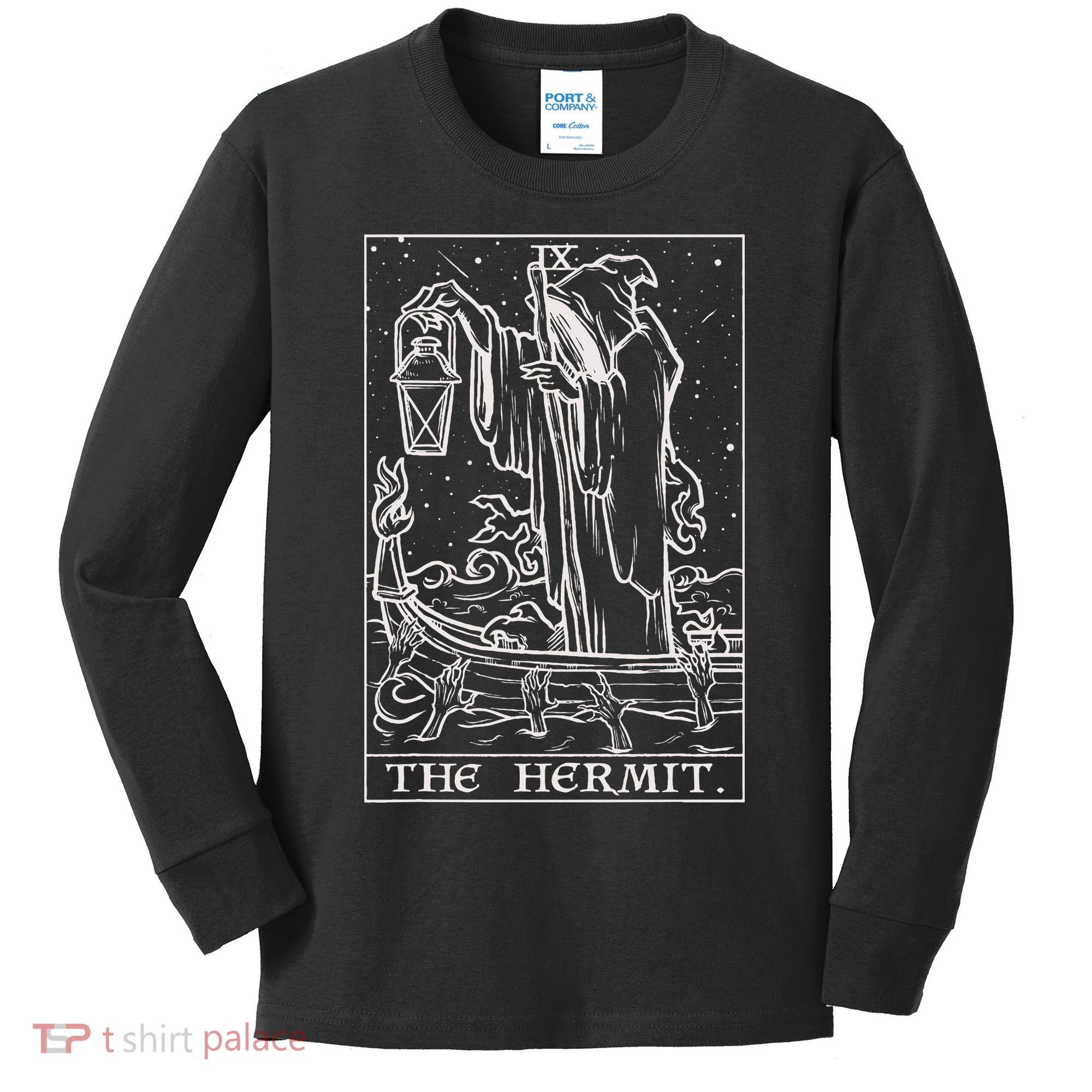 The Hermit Tarot Card Gothic Halloween Grim Reaper Kids Long Sleeve Shirt