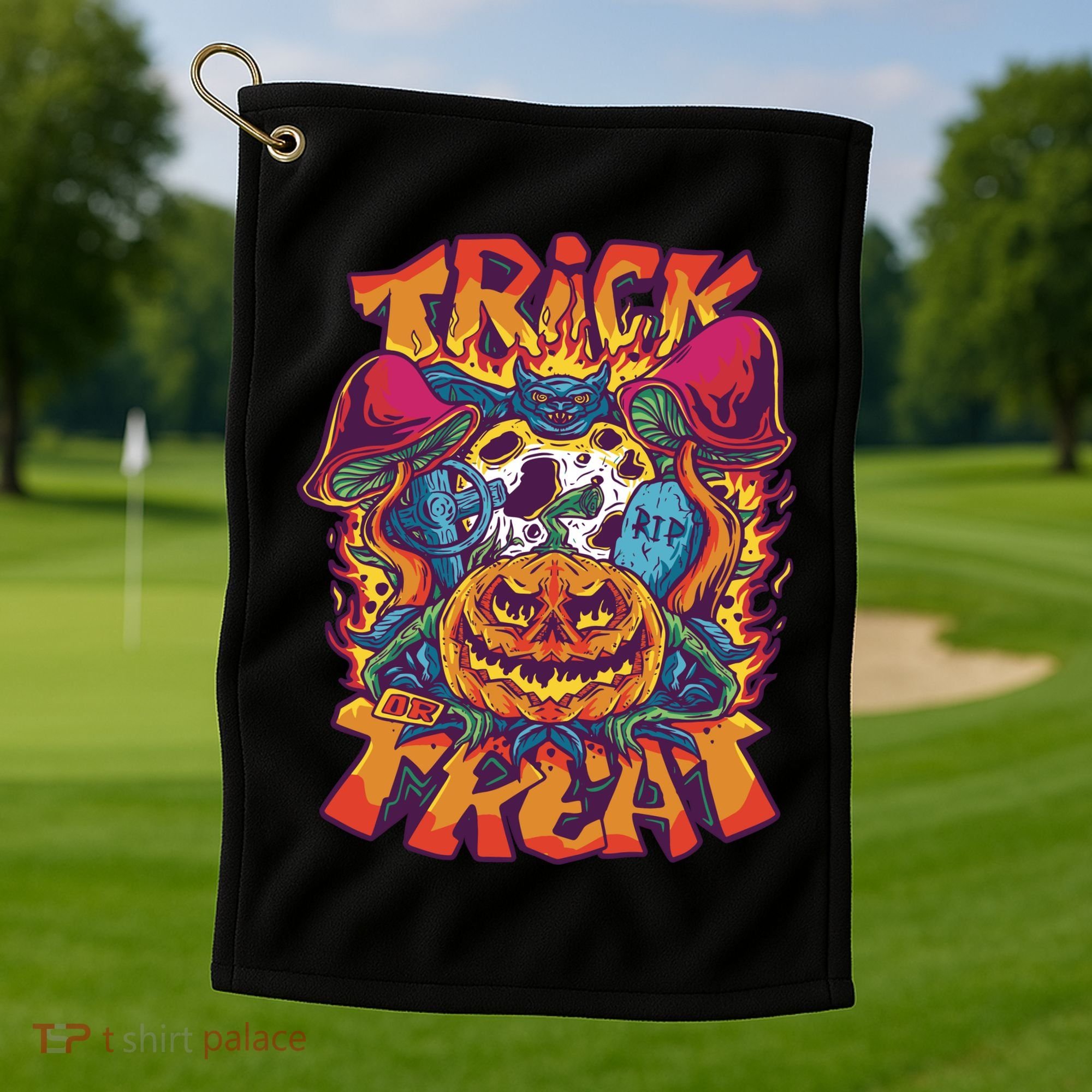 Trippy Halloween Trick Or Treat Golf Towel