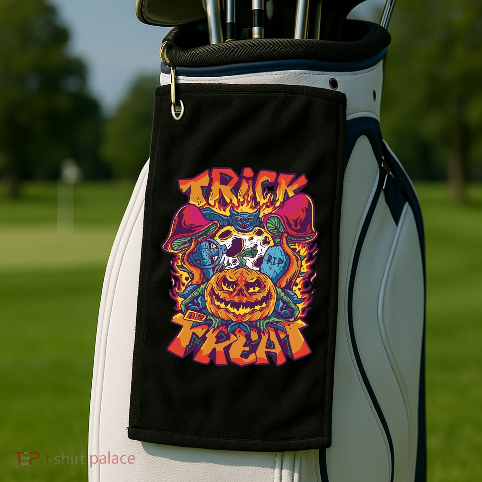 Trippy Halloween Trick Or Treat Golf Towel