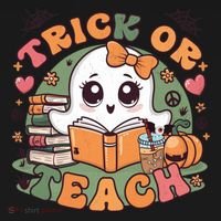 Teacher Halloween Trick Or Teach Cute Ghost Coffee Pumpkins Gift Pajama Set thumb 2