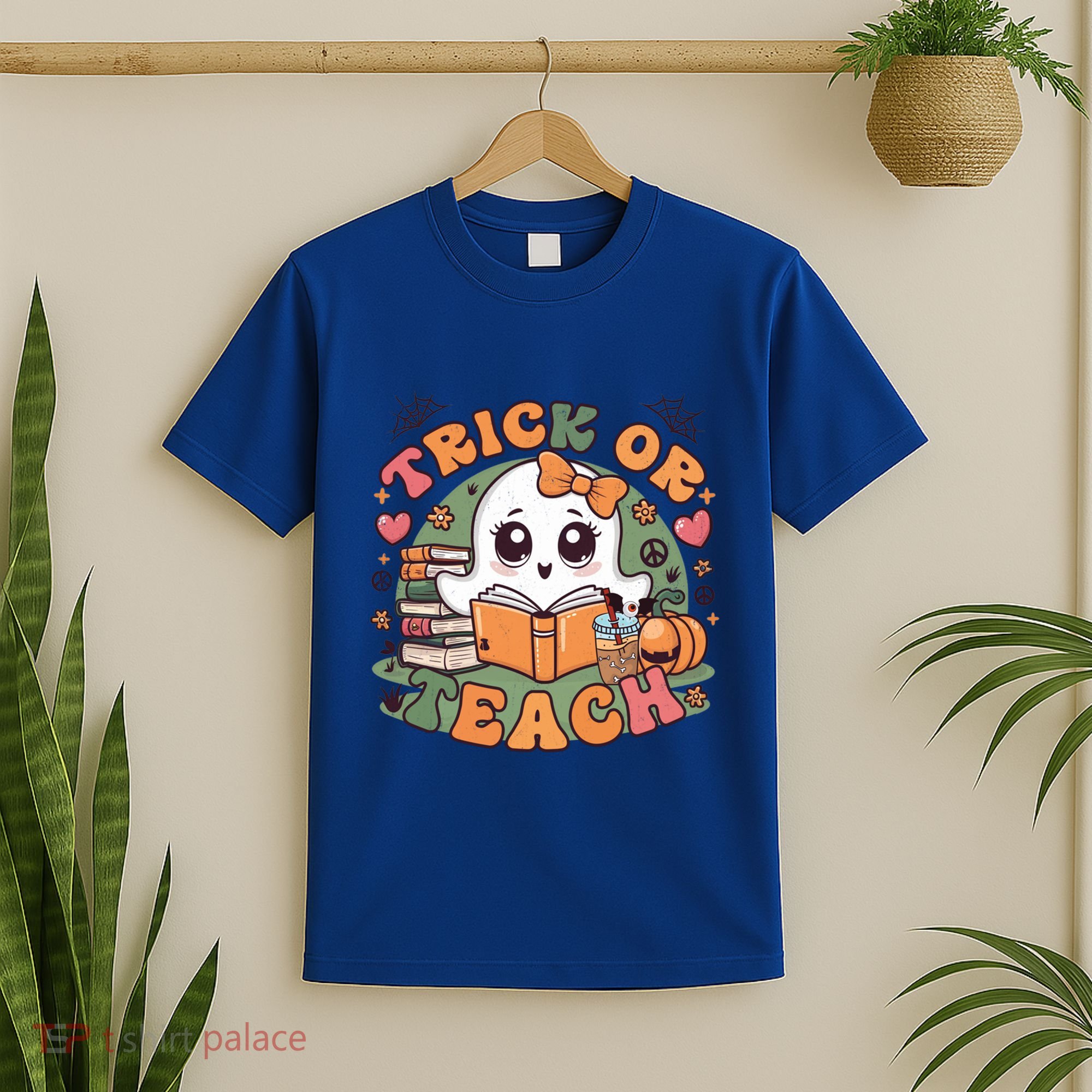 Teacher Halloween Trick Or Teach Cute Ghost Coffee Pumpkins Gift T-Shirt