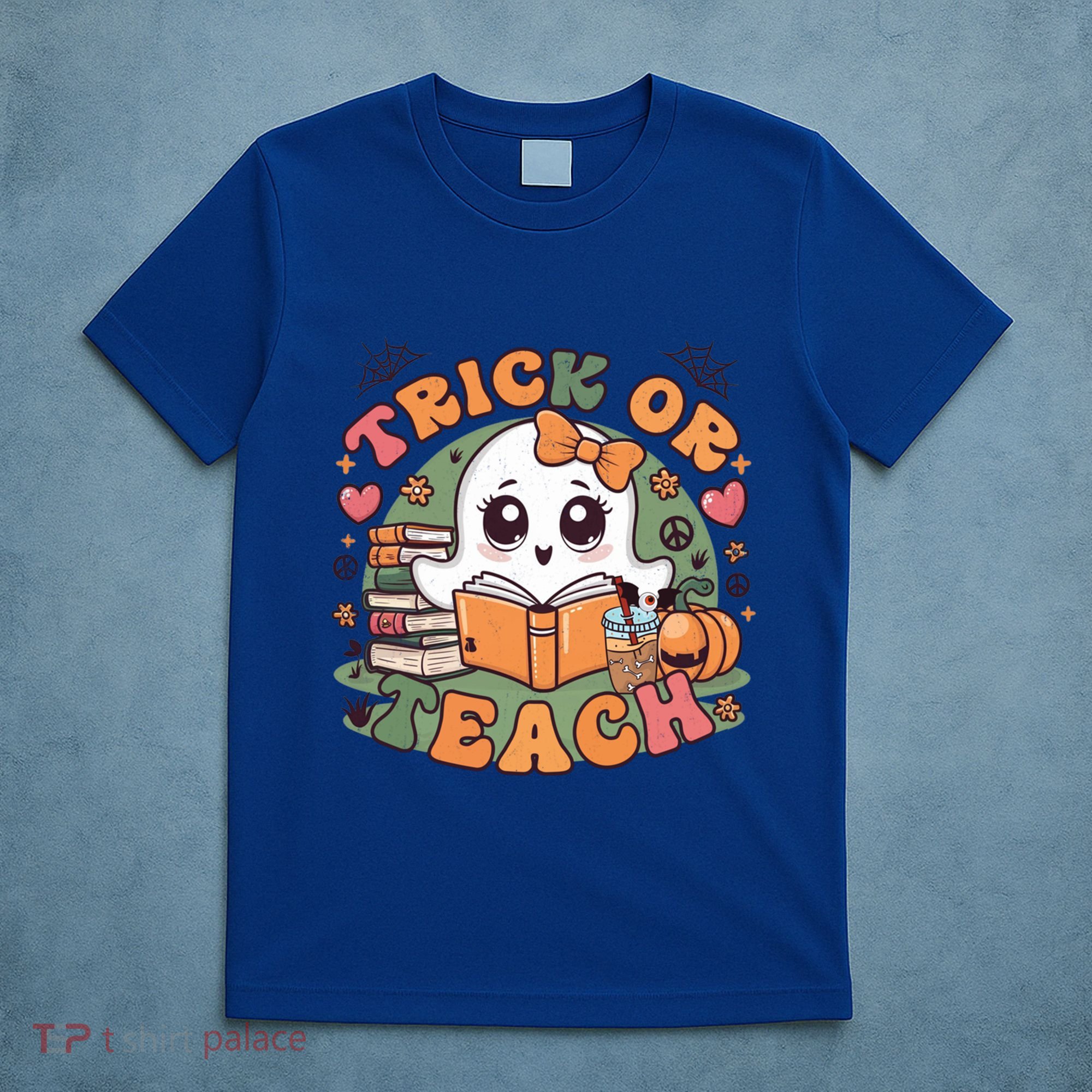Teacher Halloween Trick Or Teach Cute Ghost Coffee Pumpkins Gift T-Shirt