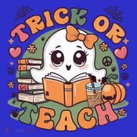 Teacher Halloween Trick Or Teach Cute Ghost Coffee Pumpkins Gift T-Shirt thumb 7