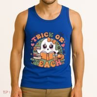 Teacher Halloween Trick Or Teach Cute Ghost Coffee Pumpkins Gift Tank Top thumb 3