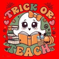 Teacher Halloween Trick Or Teach Cute Ghost Coffee Pumpkins Gift Santa Hat thumb 1