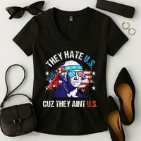 They Hate Us Cuz They AinT Us Funny 4th Of July Women's V-Neck T-Shirt thumb 2