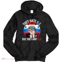 They Hate Us Cuz They Aint Us Funny 4th Of July USA Flag Tie Dye Hoodie thumb 0
