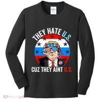 They Hate Us Cuz They Aint Us Funny 4th Of July USA Flag Kids Long Sleeve Shirt thumb 0