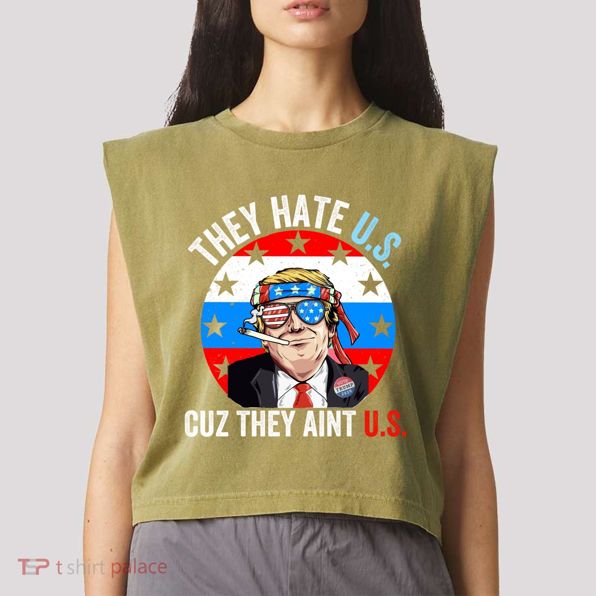 They Hate Us Cuz They Aint Us Funny 4th Of July USA Flag Garment-Dyed Women's Muscle Tee
