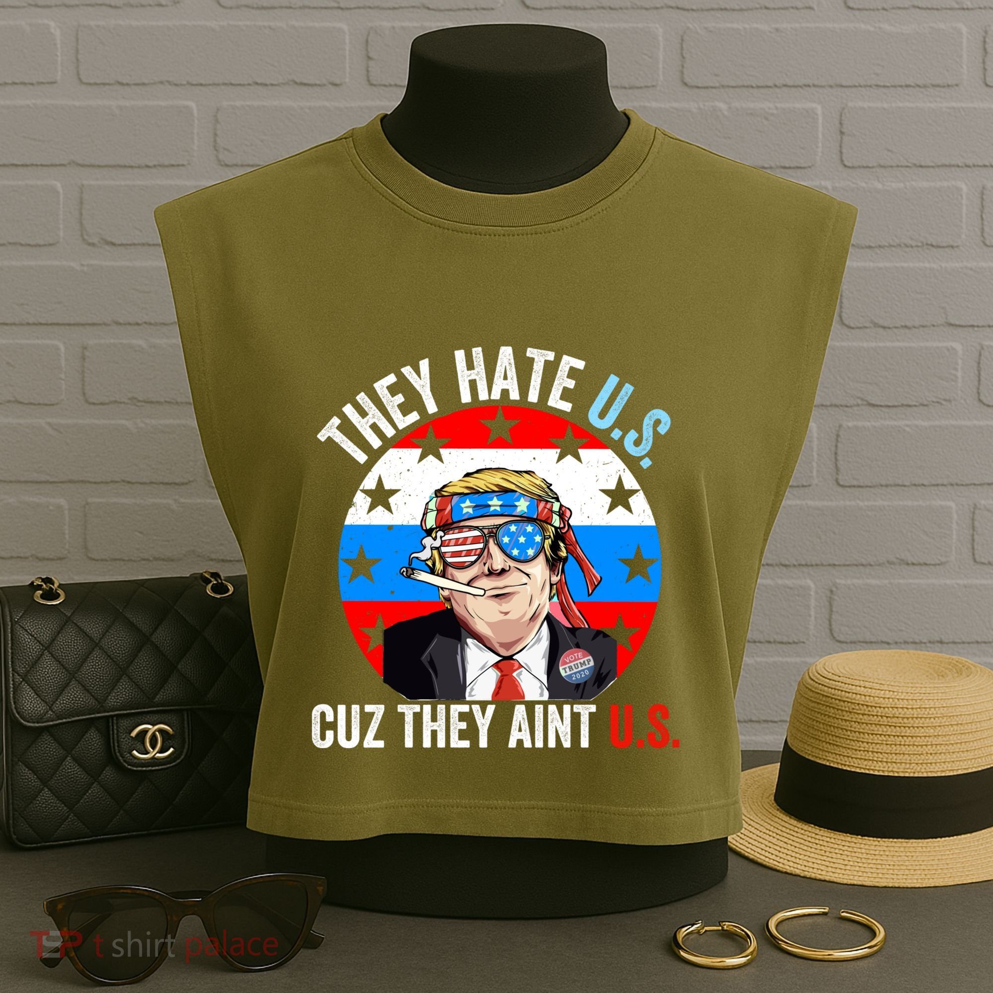 They Hate Us Cuz They Aint Us Funny 4th Of July USA Flag Garment-Dyed Women's Muscle Tee
