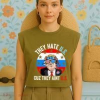 They Hate Us Cuz They Aint Us Funny 4th Of July USA Flag Garment-Dyed Women's Muscle Tee thumb 4