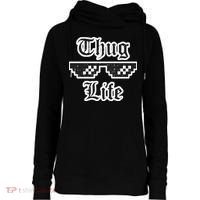 Thug Life Retro Glasses Meme Womens Funnel Neck Pullover Hood thumb 0