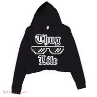Thug Life Retro Glasses Meme Crop Fleece Hoodie thumb 0