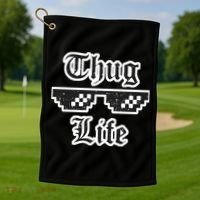 Thug Life Retro Glasses Meme Golf Towel thumb 1