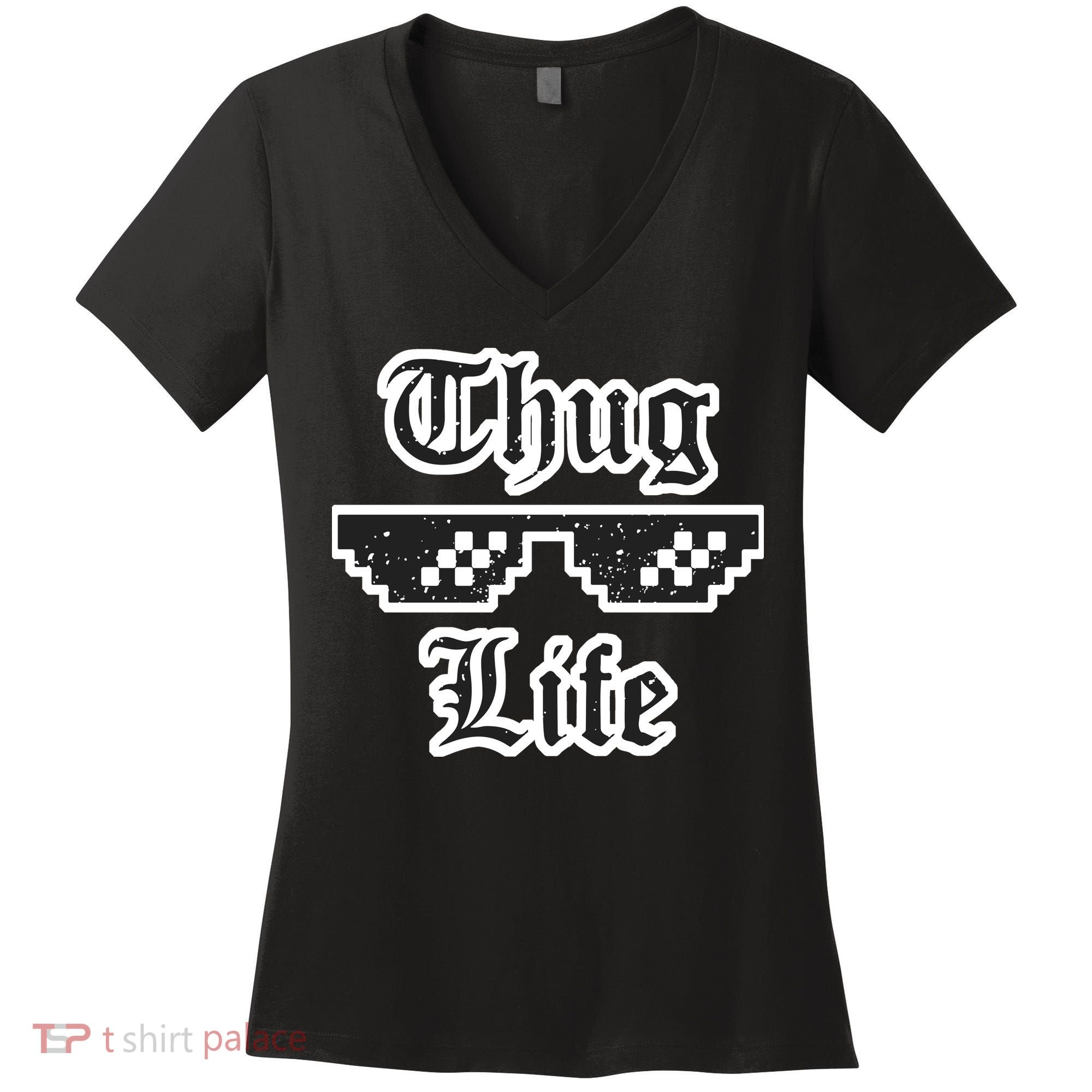 Thug Life Retro Glasses Meme Women's V-Neck T-Shirt