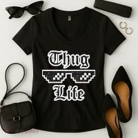 Thug Life Retro Glasses Meme Women's V-Neck T-Shirt thumb 2