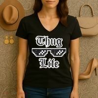 Thug Life Retro Glasses Meme Women's V-Neck T-Shirt thumb 3