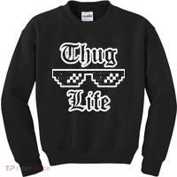 Thug Life Retro Glasses Meme Kids Sweatshirt thumb 0
