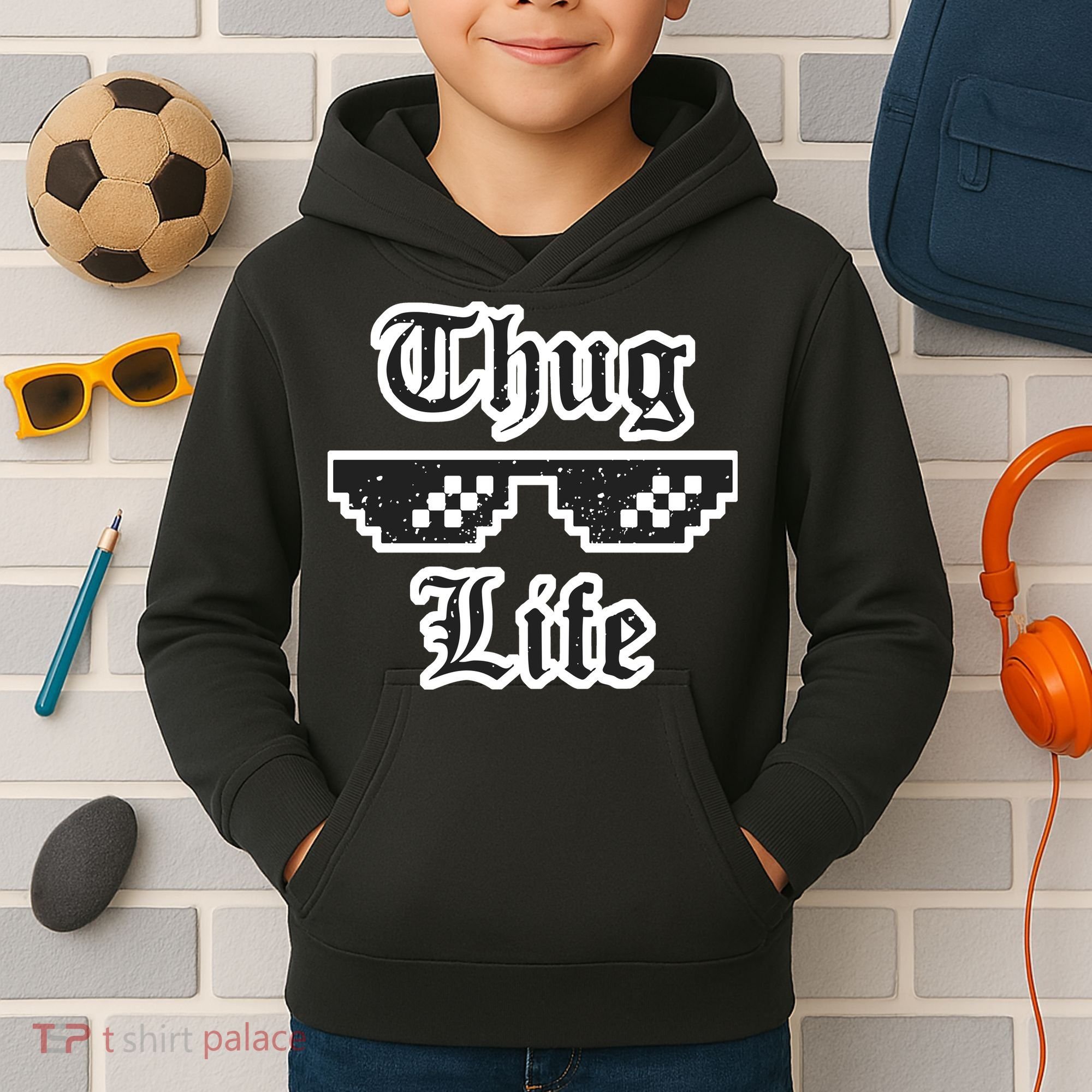 Thug Life Retro Glasses Meme Kids Hoodie